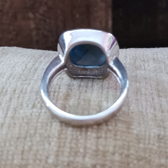 Silver blue Faceted Glass Ring - Picture 2 of 10